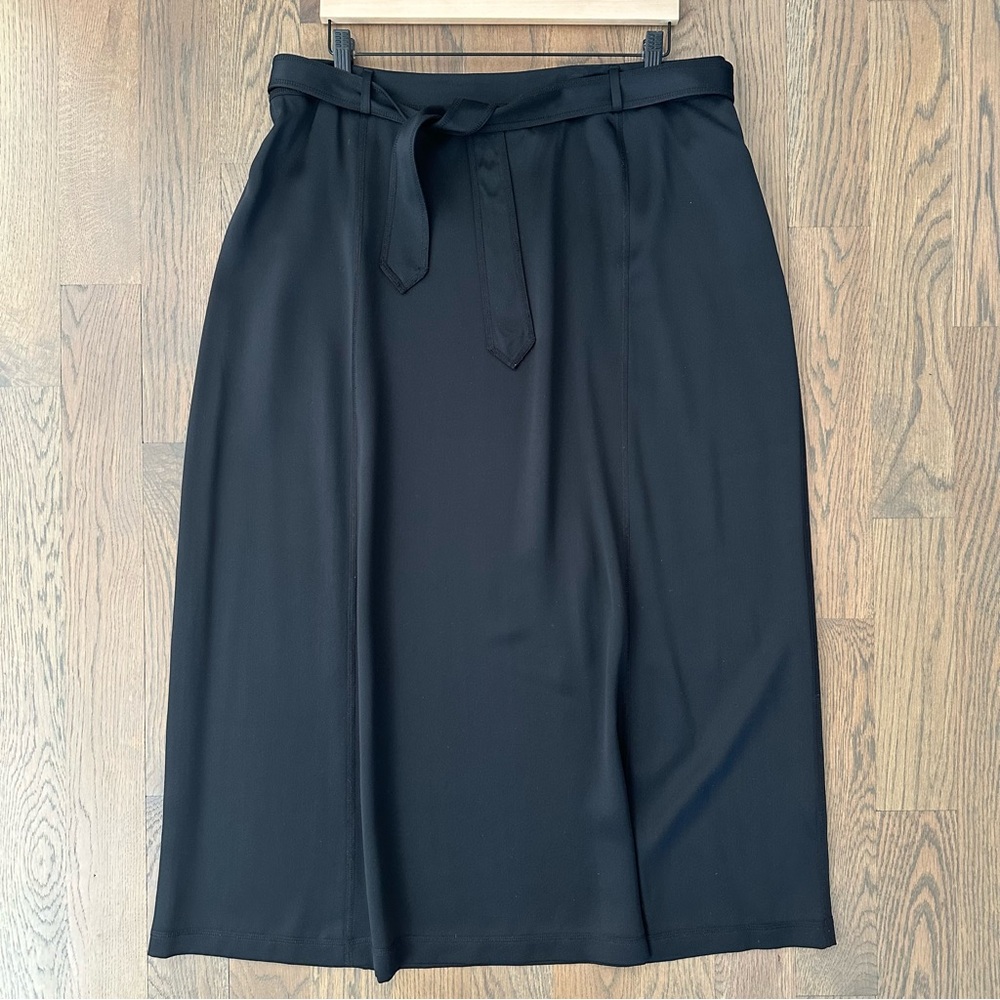 Vintage Dana Buchman High Rise A-Line Satin Midi Skirt in Black Size 16 / Large